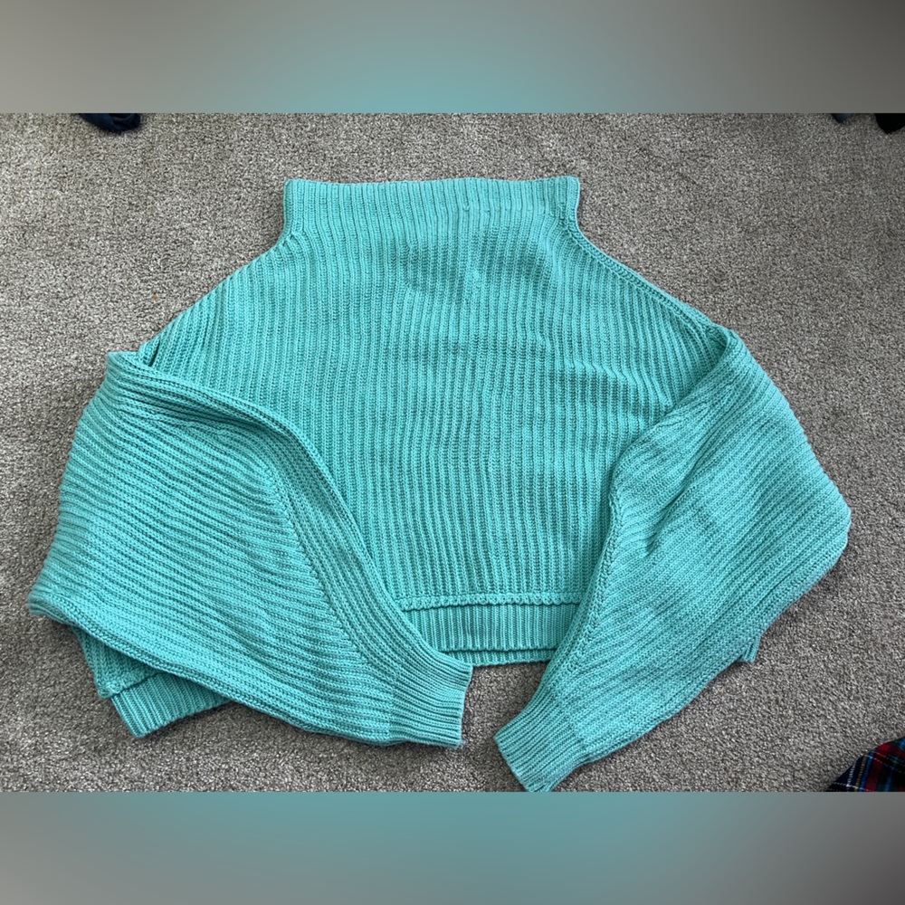 Free People Aqua Cropped Oversized Sweater